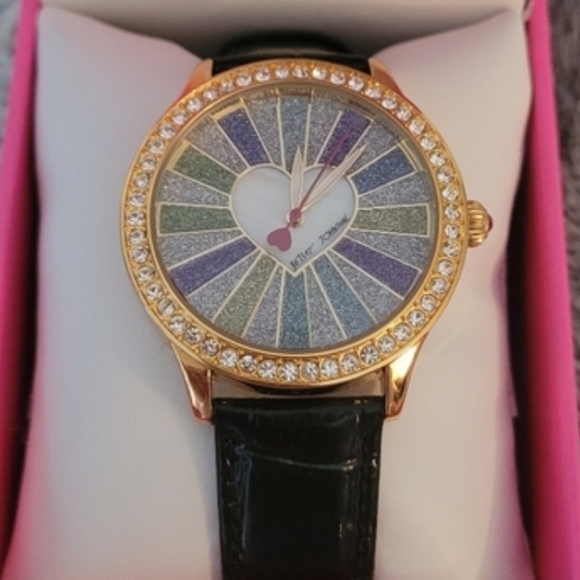 Betsey Johnson crystal heart watch NWT